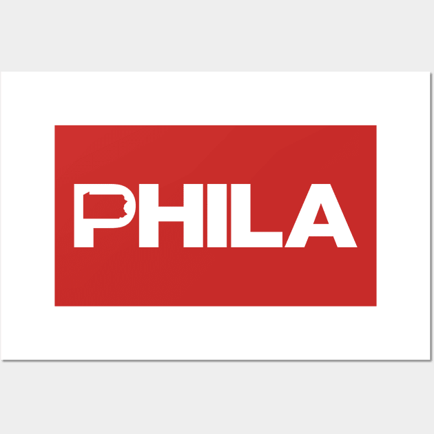 Philadelphia 'Phila' Sports Fan T-Shirt: Flaunt Your Philly Pride with a Bold State-Shaped Design! Wall Art by CC0hort